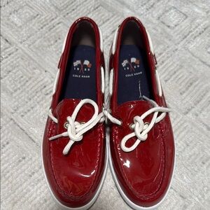 Cole Haan Red Moccasins with Suede Finish and White Stitching
